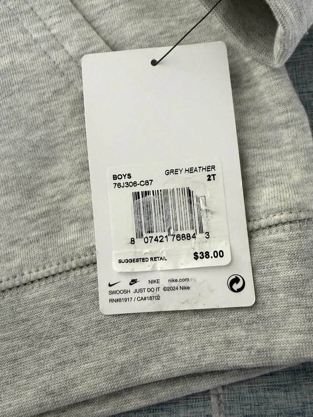 Nike Kids Gray Pullover Hoodie with Red Swoosh Graphic